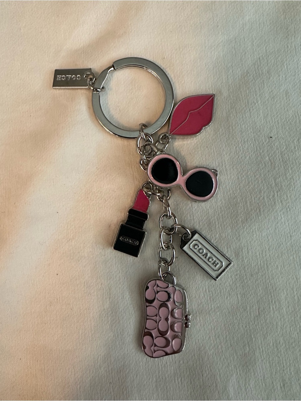 Coach Pink Lipstick Sunglasses & Lip Charm Key Ring